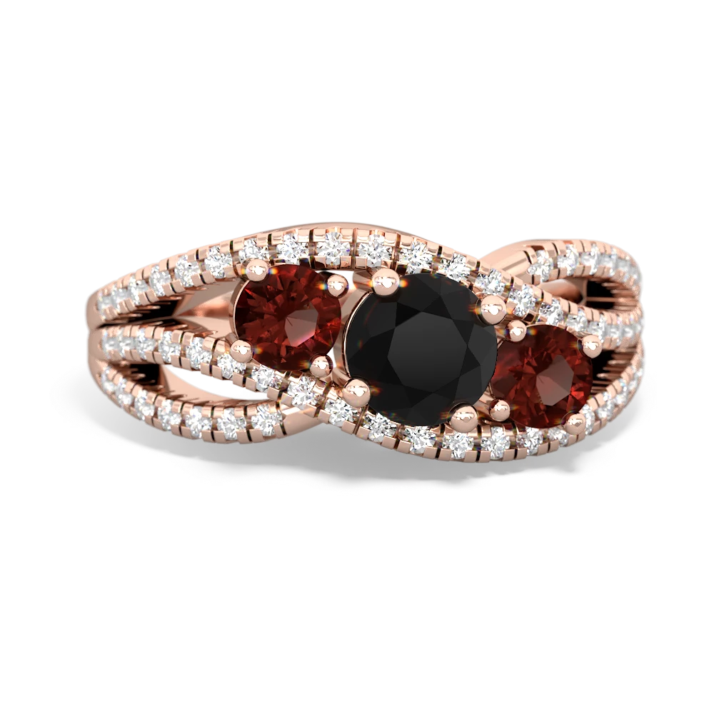 Onyx Three Stone Aurora 14K Rose Gold ring R3080