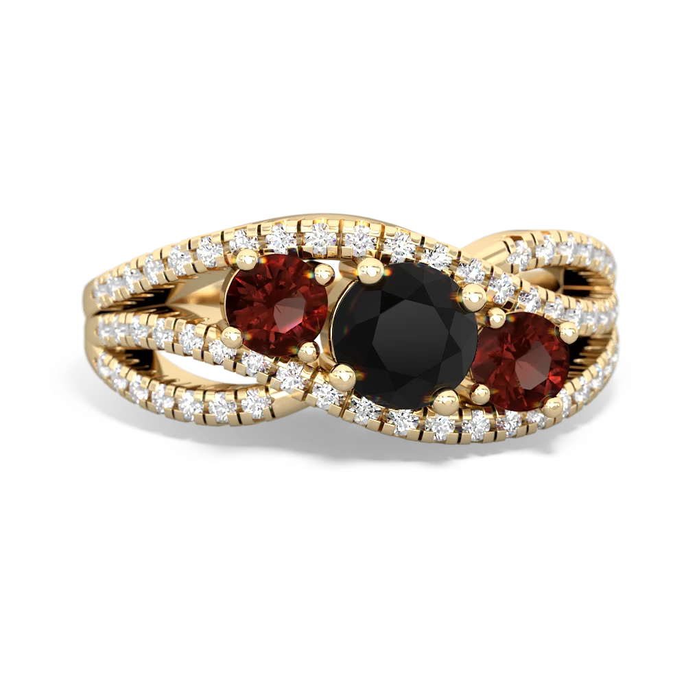 Onyx Three Stone Aurora 14K Yellow Gold ring R3080