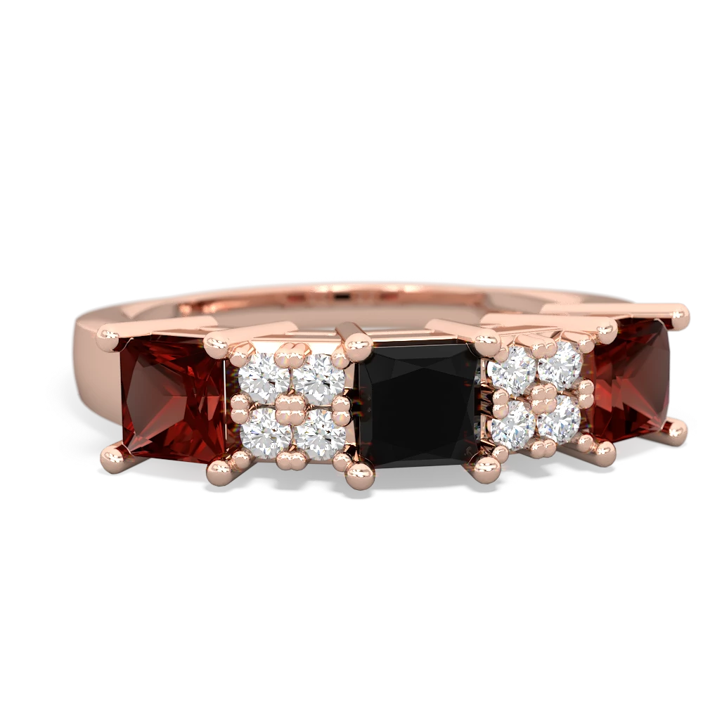 Onyx Three Stone Diamond Cluster 14K Rose Gold ring R2592