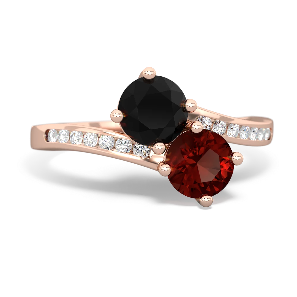 Onyx Channel Set Two Stone 14K Rose Gold ring R5303