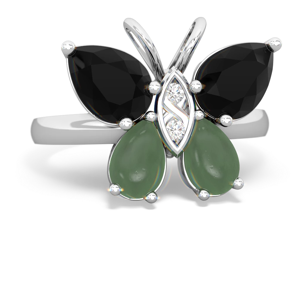 Onyx Butterfly 14K White Gold ring R2215