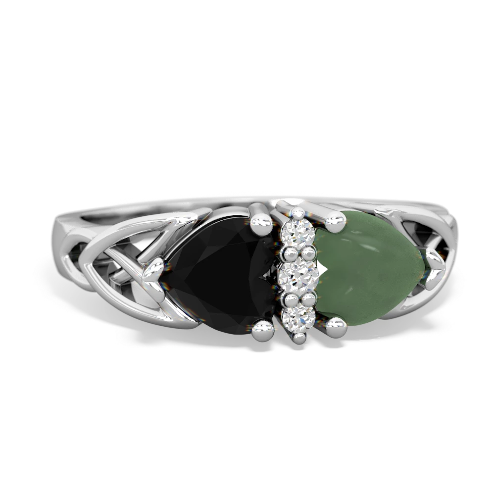 Onyx Celtic Knot Double Heart 14K White Gold ring R5040