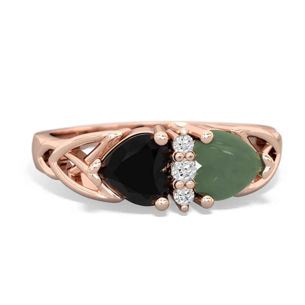 Onyx Celtic Knot Double Heart 14K Rose Gold ring R5040