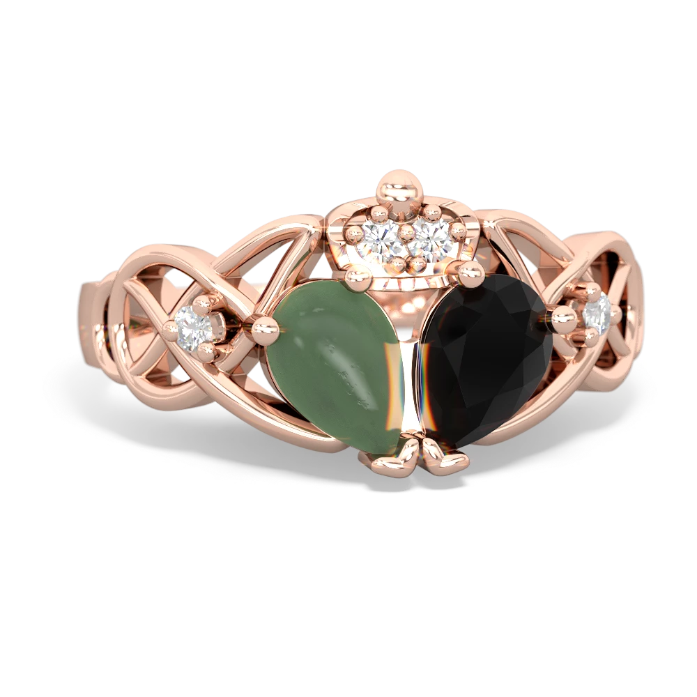 Onyx 'One Heart' Celtic Knot Claddagh 14K Rose Gold ring R5322