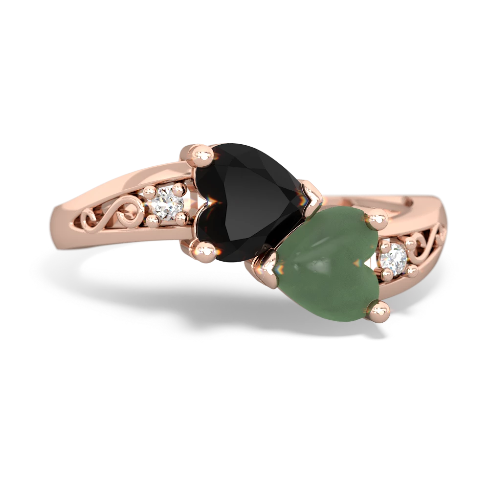 Onyx Snuggling Hearts 14K Rose Gold ring R2178