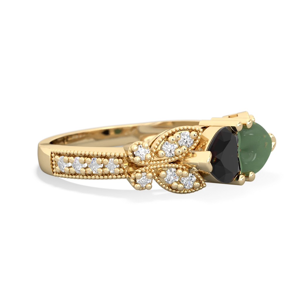 Onyx Diamond Butterflies 14K Yellow Gold ring R5601