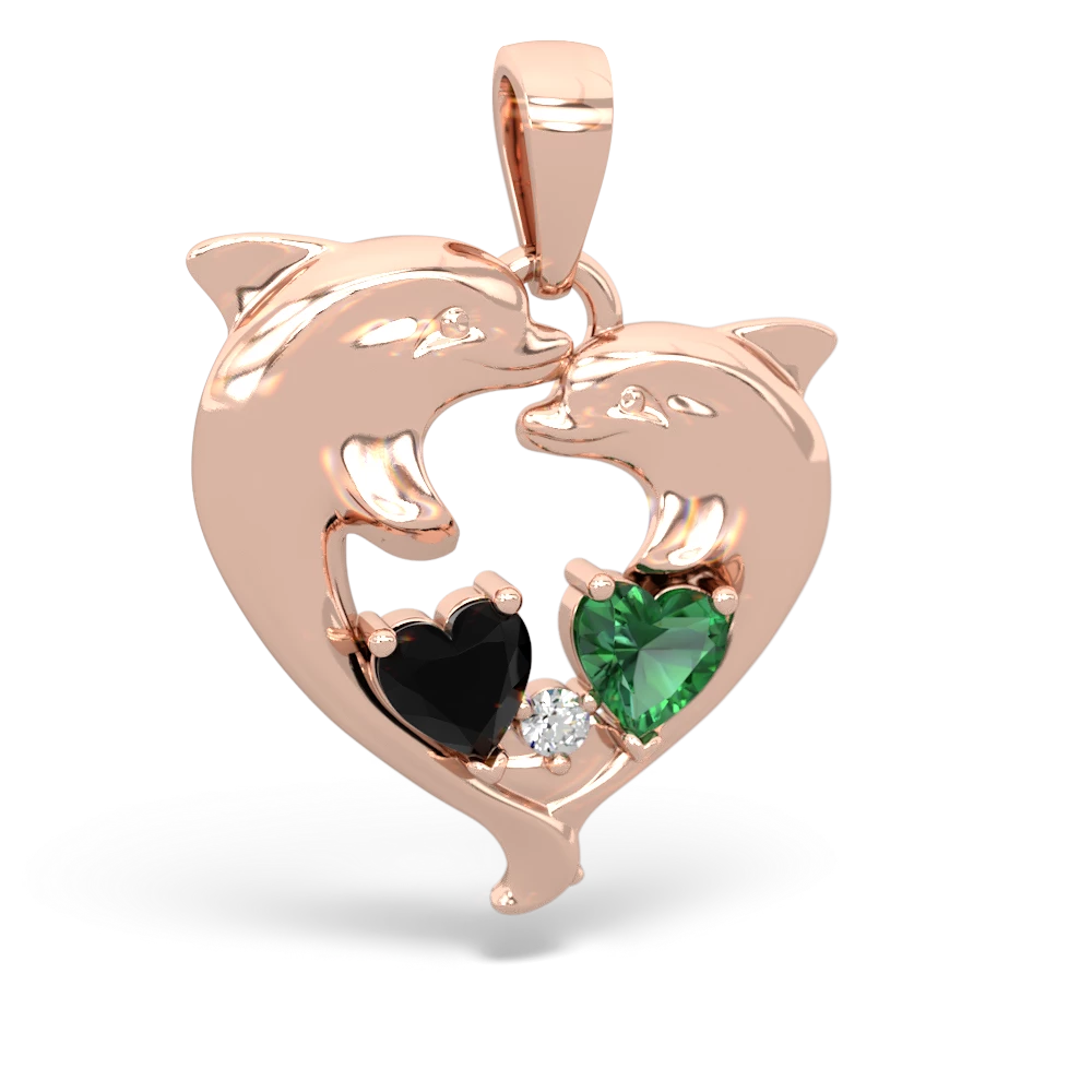 Onyx Dolphin Heart 14K Rose Gold pendant P5820