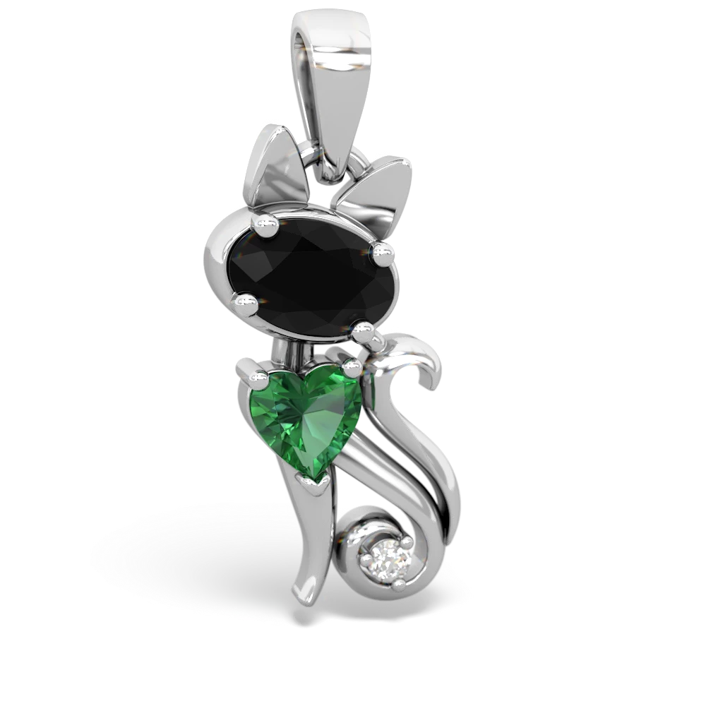 Onyx Kitten 14K White Gold pendant P5780