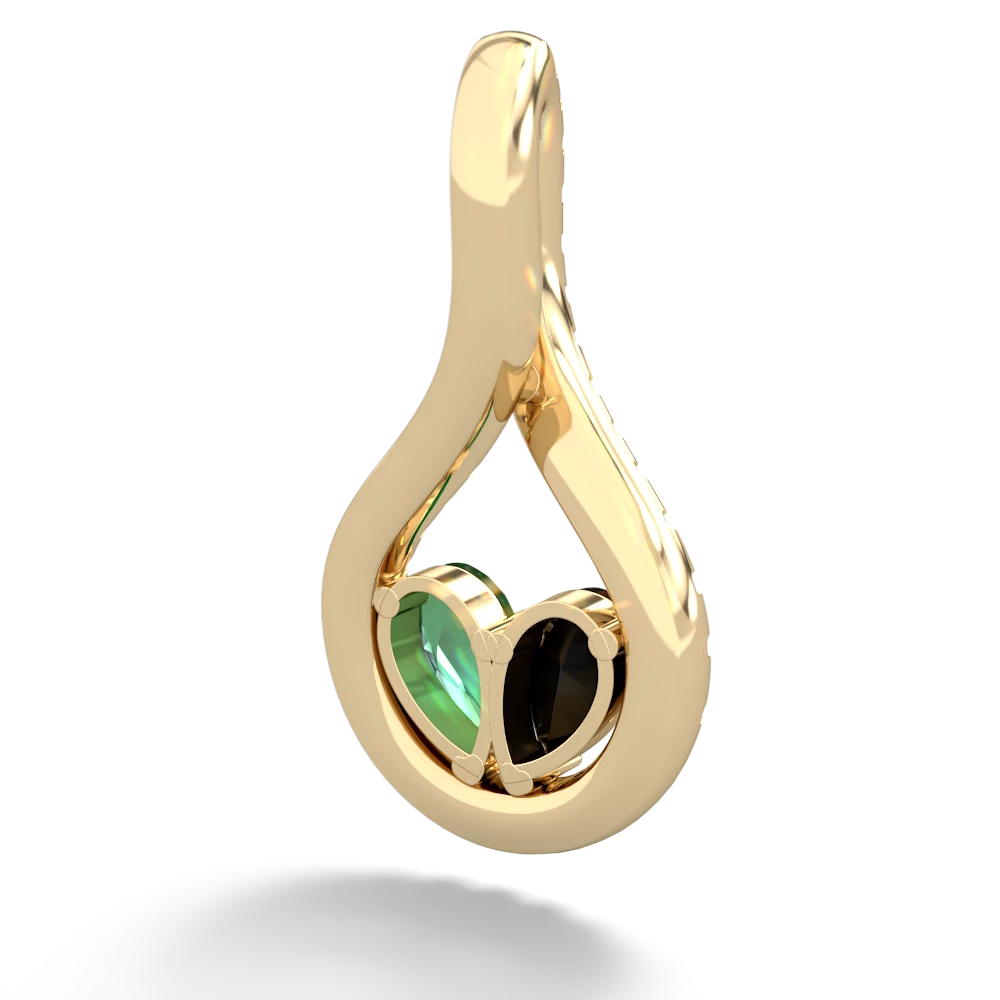 Onyx Pave Twist 'One Heart' 14K Yellow Gold pendant P5360