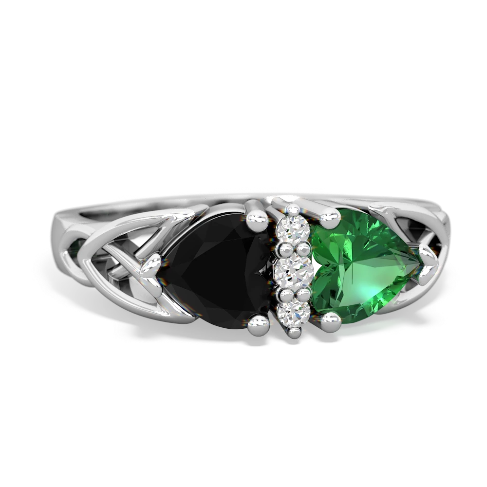 Onyx Celtic Knot Double Heart 14K White Gold ring R5040