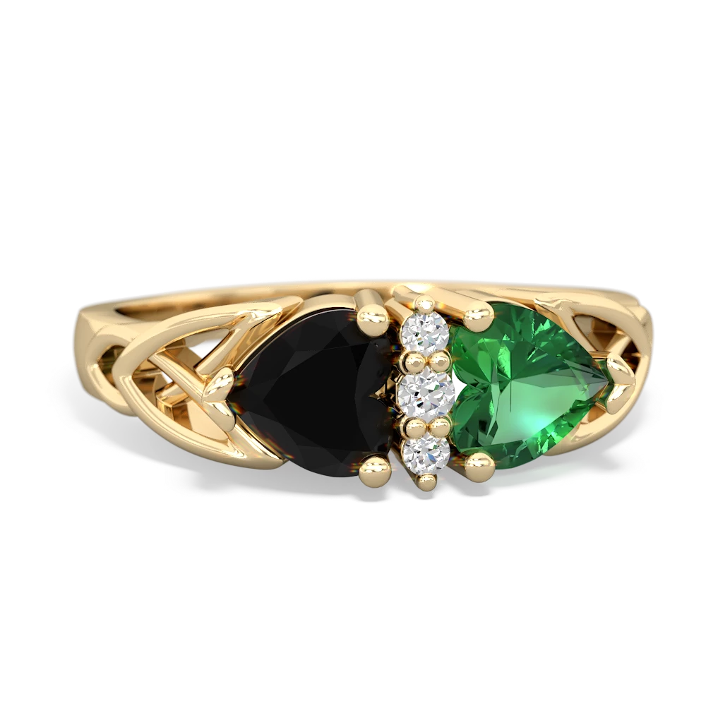 Onyx Celtic Knot Double Heart 14K Yellow Gold ring R5040