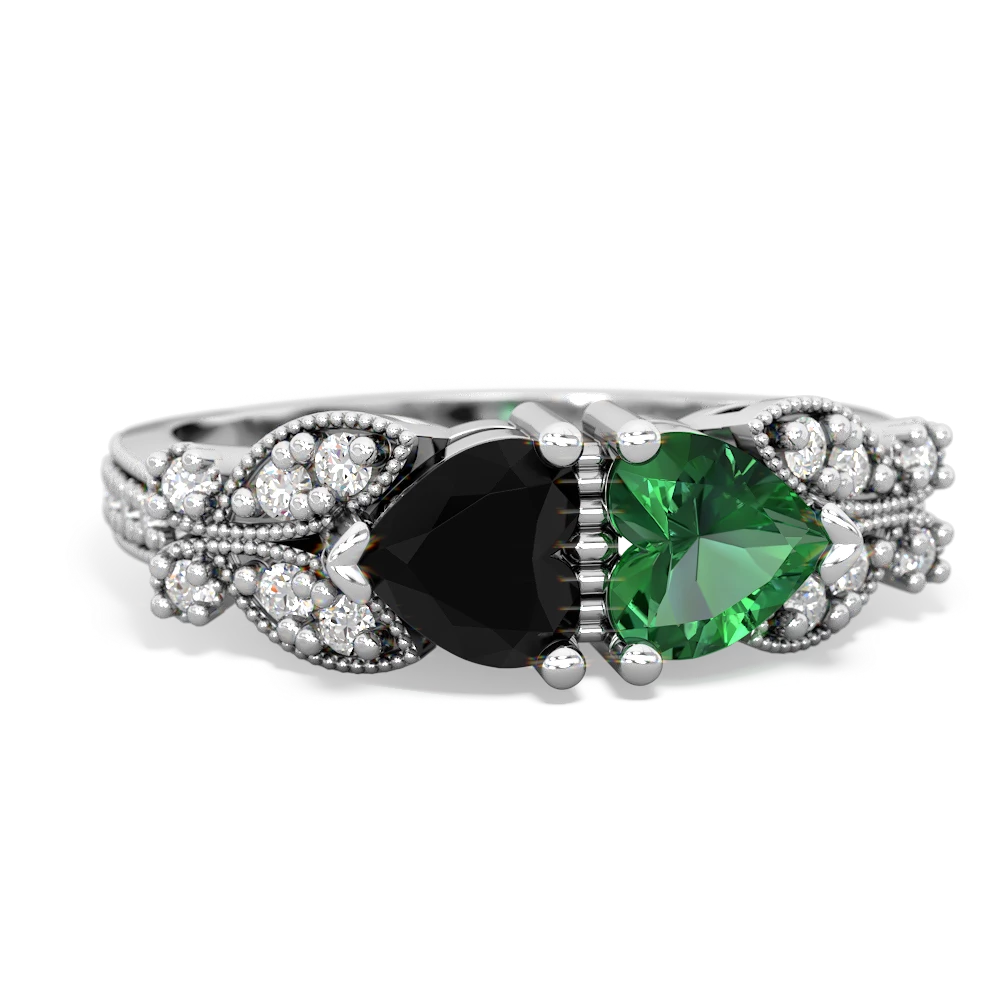 Onyx Diamond Butterflies 14K White Gold ring R5601