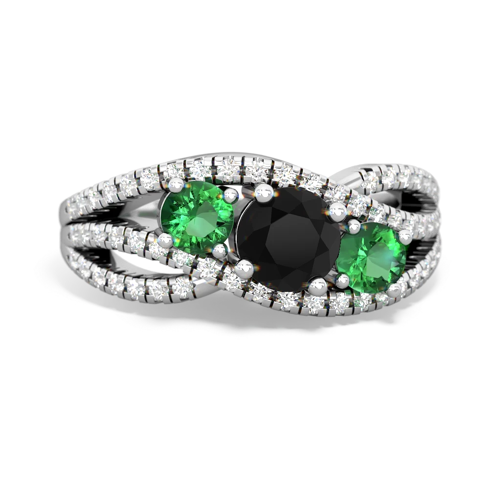 Onyx Three Stone Aurora 14K White Gold ring R3080