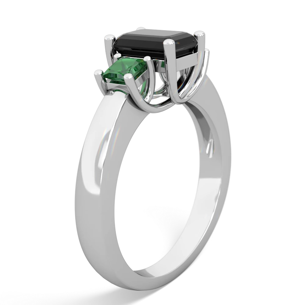 Onyx Three Stone Emerald-Cut Trellis 14K White Gold ring R4021