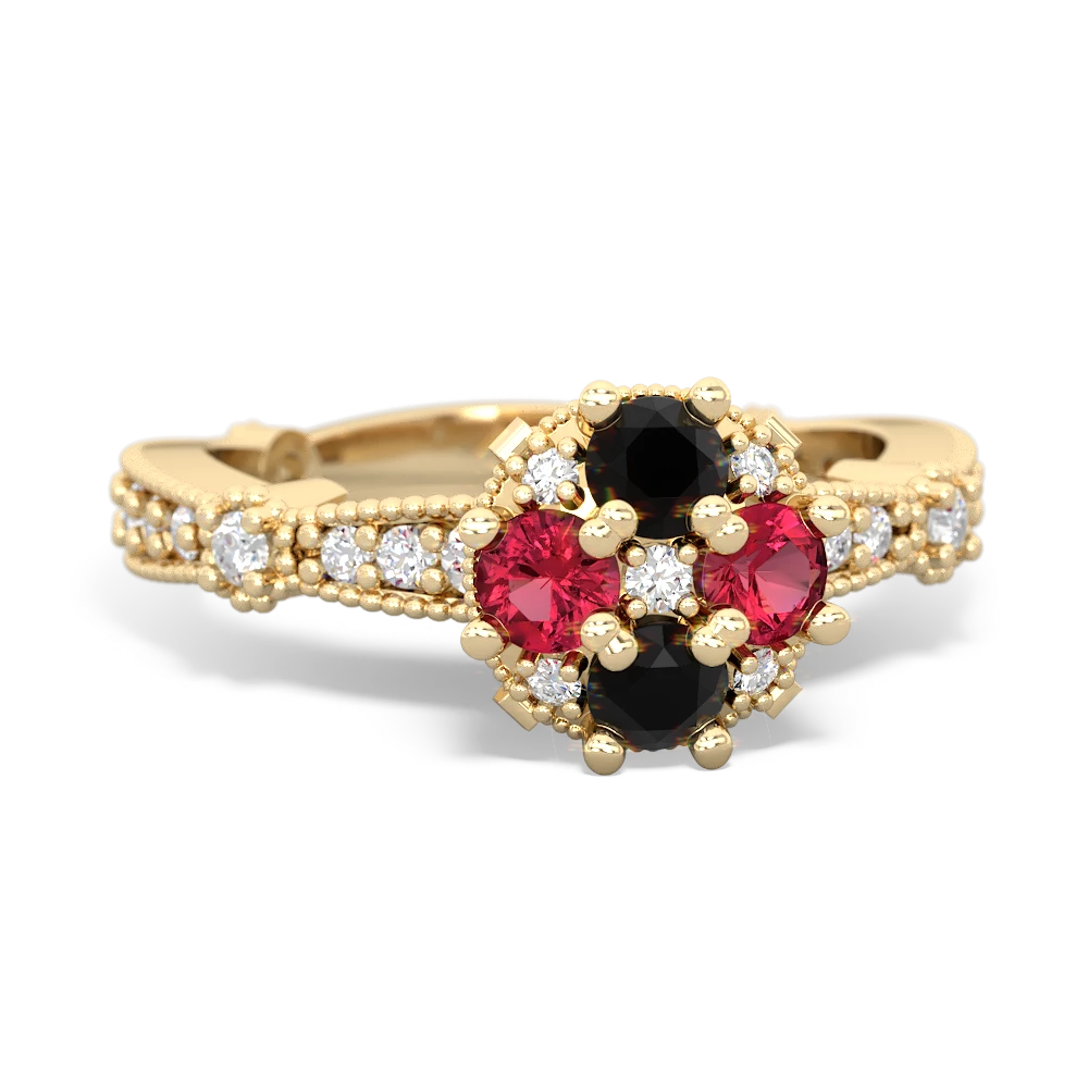 Onyx Sparkling Tiara Cluster 14K Yellow Gold ring R26293RD