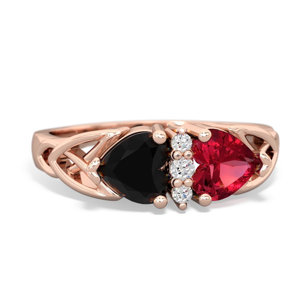 Onyx Celtic Knot Double Heart 14K Rose Gold ring R5040