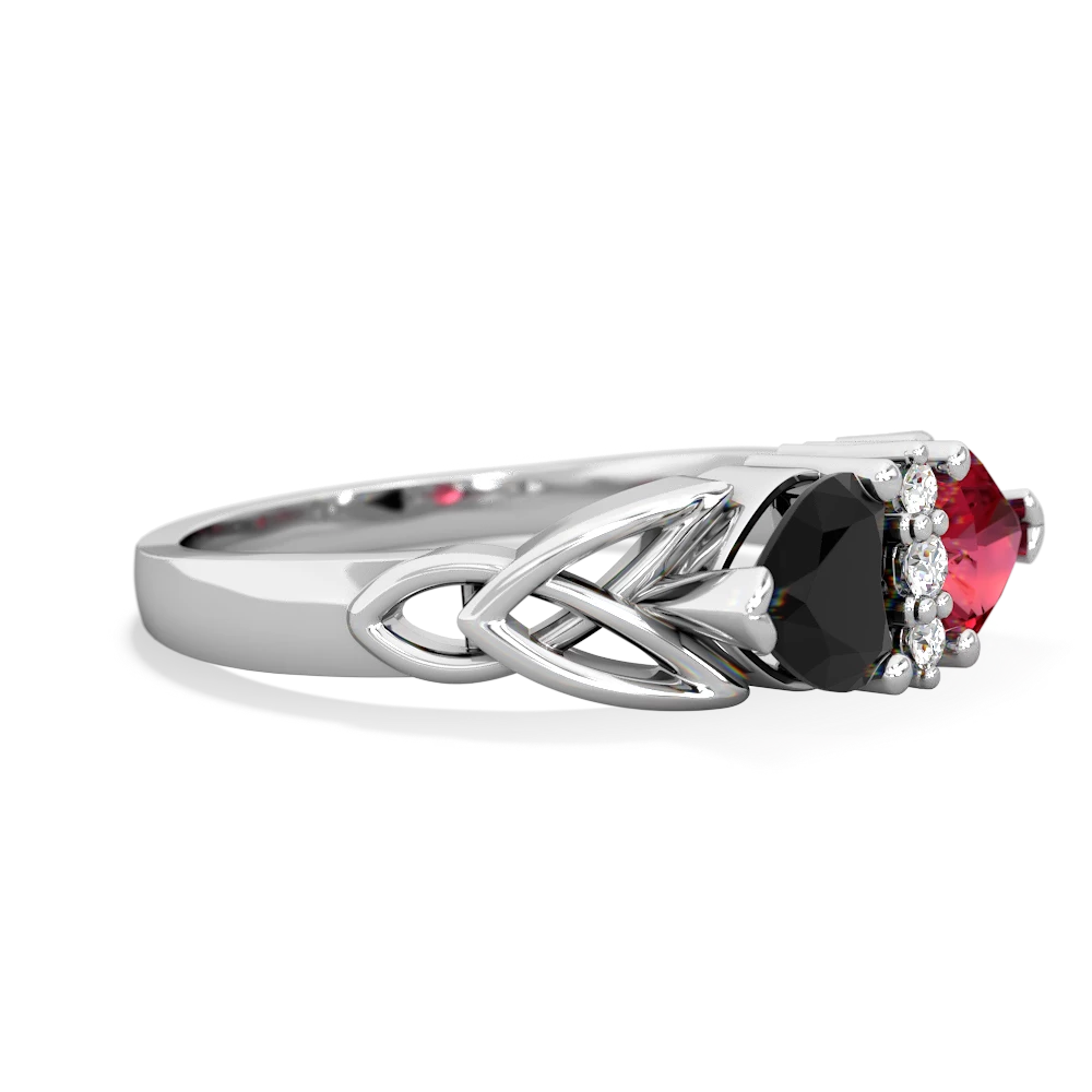 Onyx Celtic Knot Double Heart 14K White Gold ring R5040