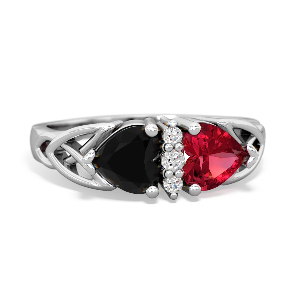 Onyx Celtic Knot Double Heart 14K White Gold ring R5040