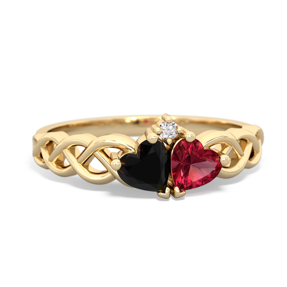 Onyx Heart To Heart Braid 14K Yellow Gold ring R5870