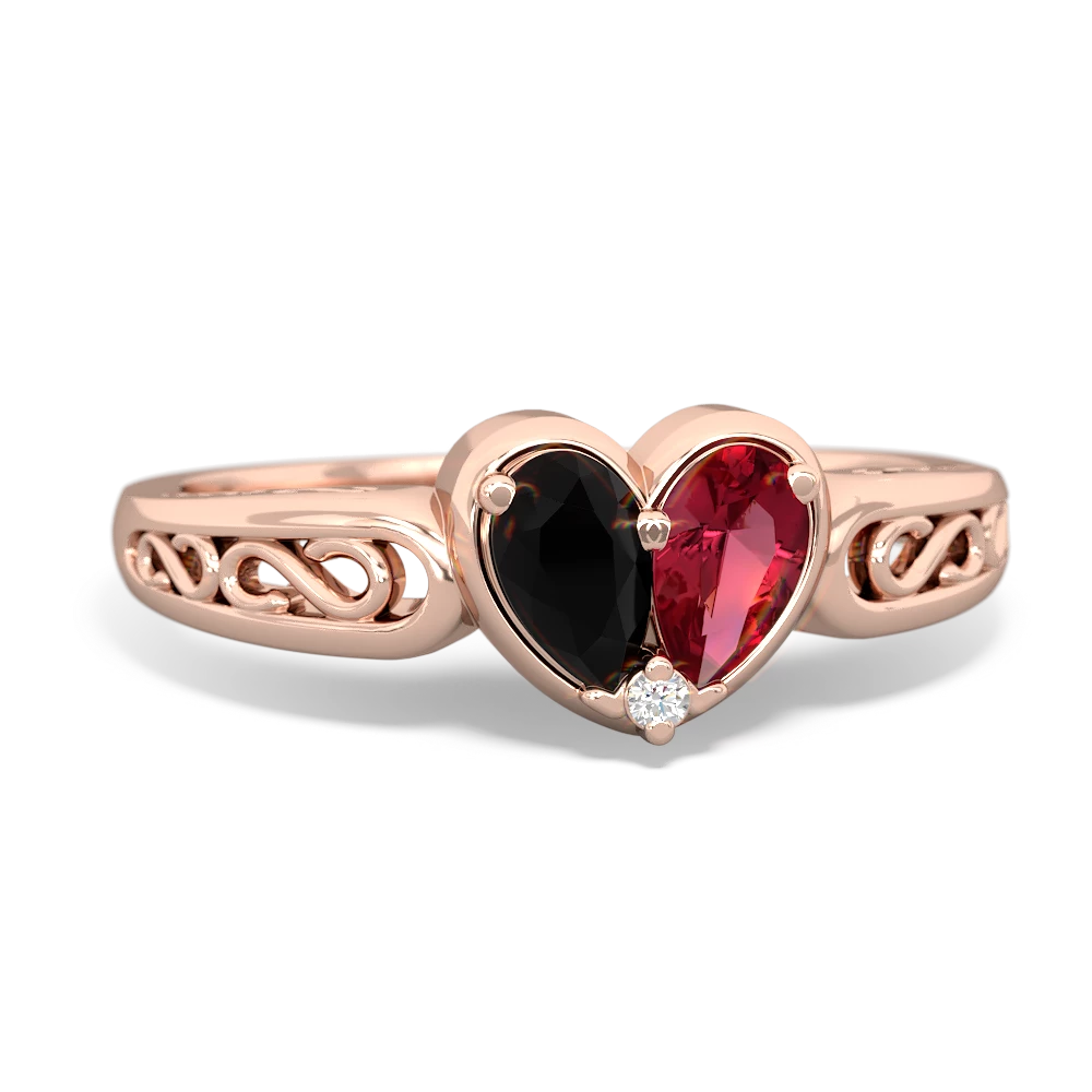 Onyx Filligree 'One Heart' 14K Rose Gold ring R5070