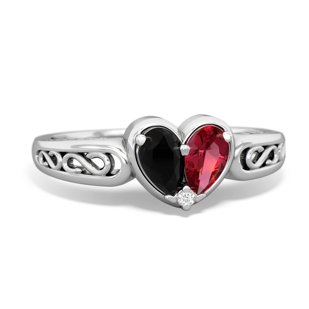 Onyx Filligree 'One Heart' 14K White Gold ring R5070