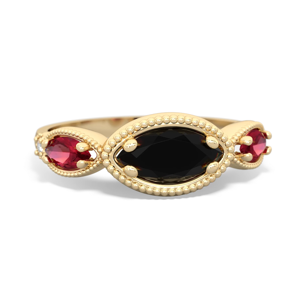 Onyx Milgrain Marquise 14K Yellow Gold ring R5700