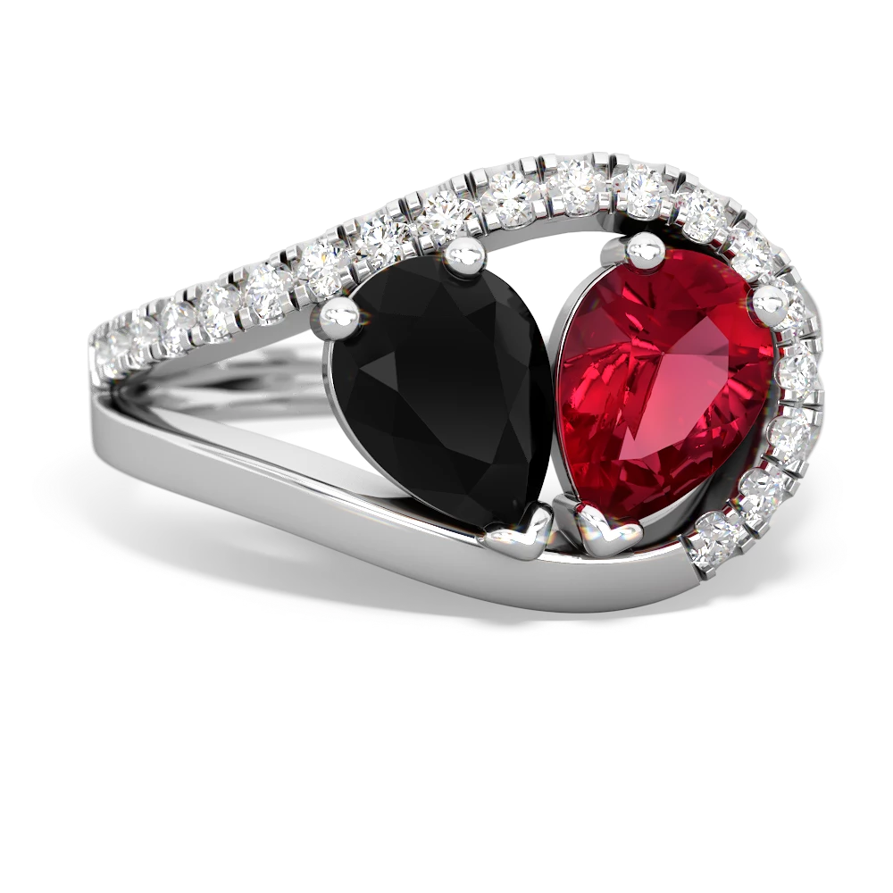 Onyx Nestled Heart Keepsake 14K White Gold ring R5650