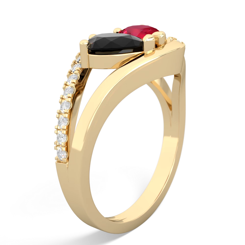 Onyx Nestled Heart Keepsake 14K Yellow Gold ring R5650