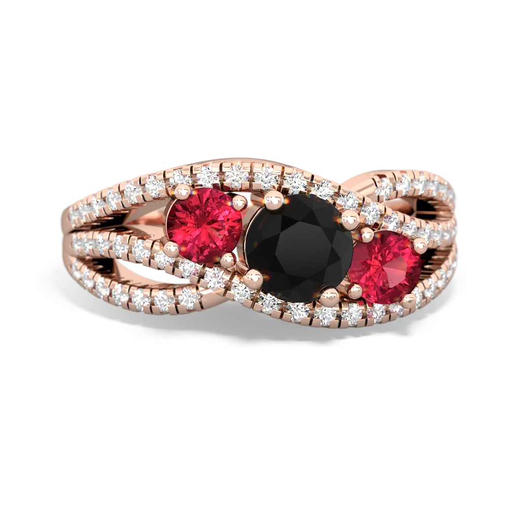 Onyx Three Stone Aurora 14K Rose Gold ring R3080