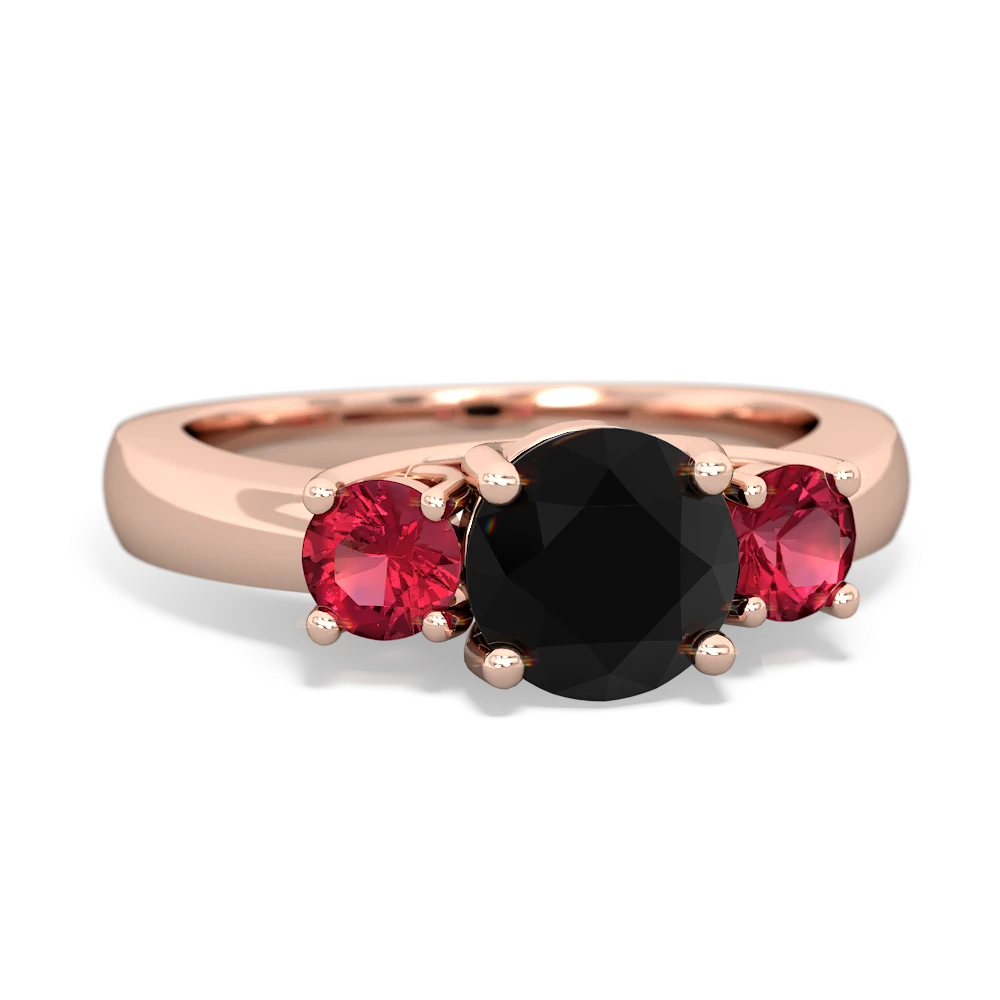 Onyx Three Stone Round Trellis 14K Rose Gold ring R4018