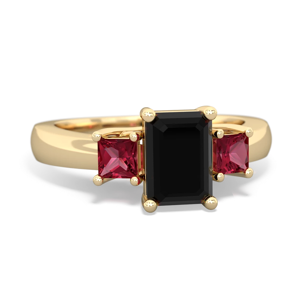 Onyx Three Stone Emerald-Cut Trellis 14K Yellow Gold ring R4021