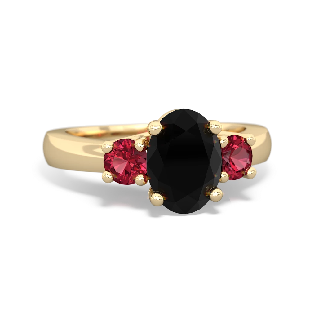 Onyx Three Stone Oval Trellis 14K Yellow Gold ring R4024