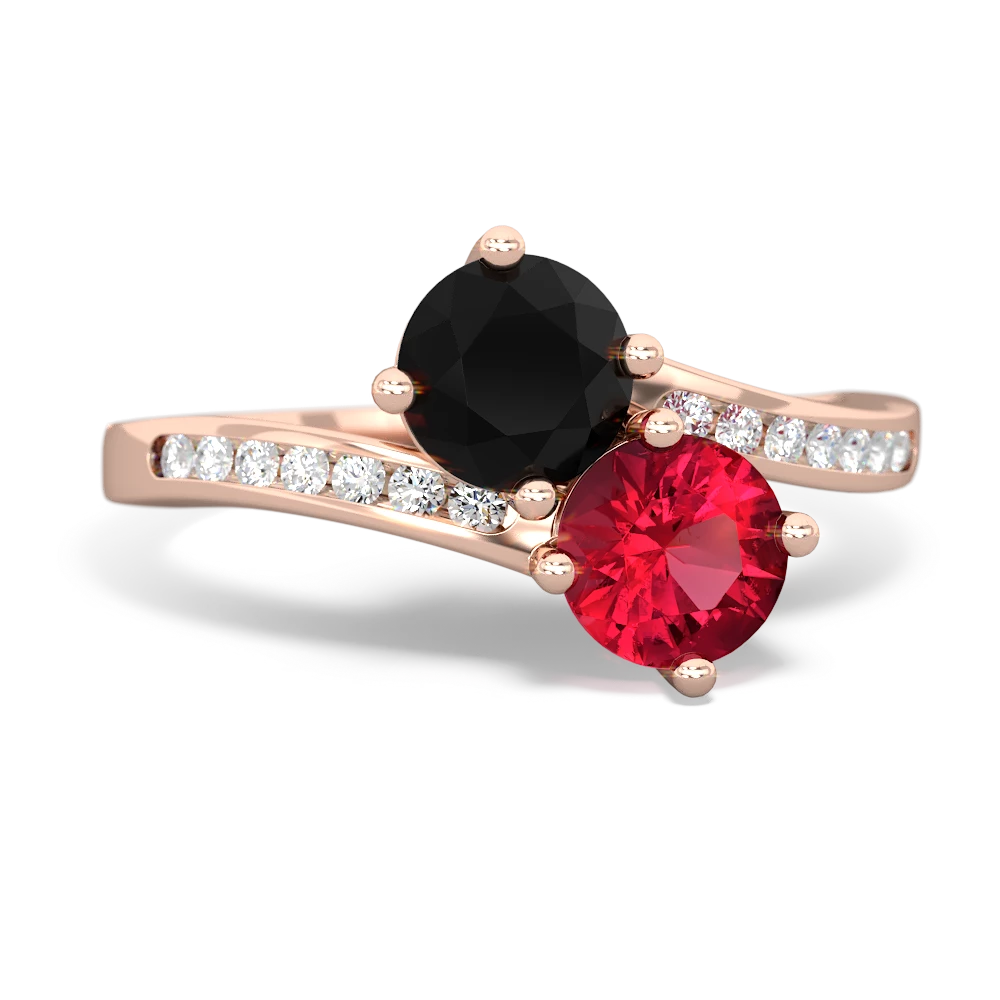 Onyx Channel Set Two Stone 14K Rose Gold ring R5303