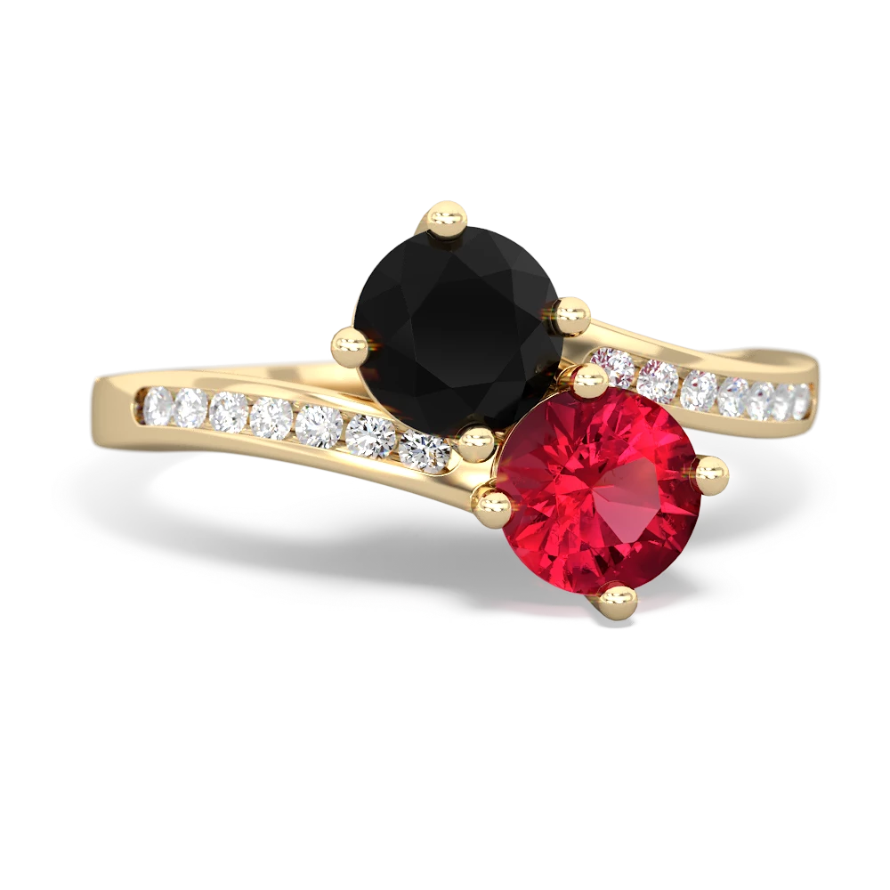 Onyx Channel Set Two Stone 14K Yellow Gold ring R5303