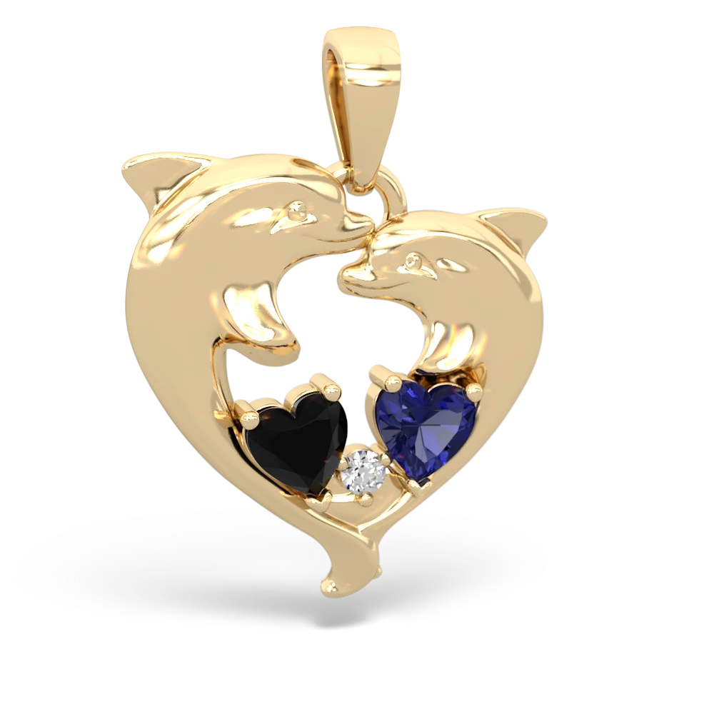 Onyx Dolphin Heart 14K Yellow Gold pendant P5820