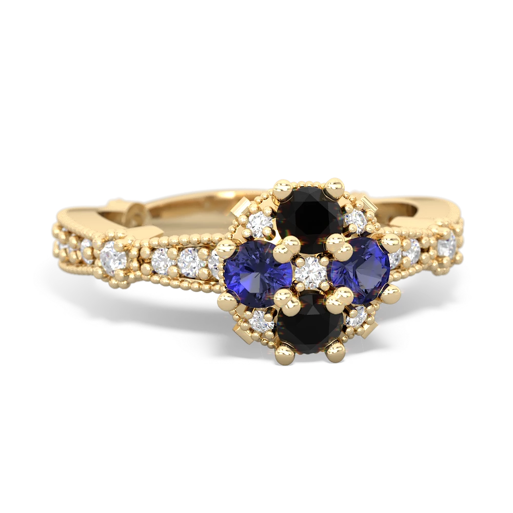 Onyx Sparkling Tiara Cluster 14K Yellow Gold ring R26293RD