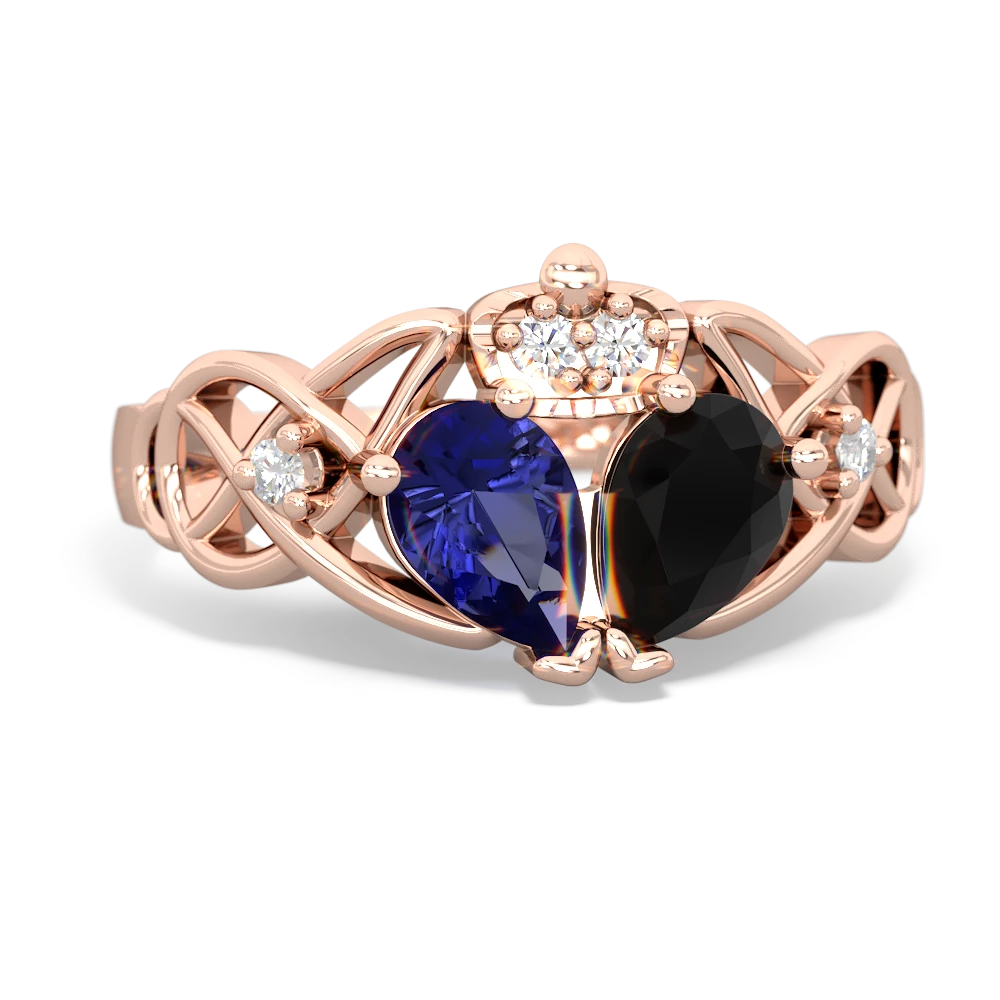 Onyx 'One Heart' Celtic Knot Claddagh 14K Rose Gold ring R5322