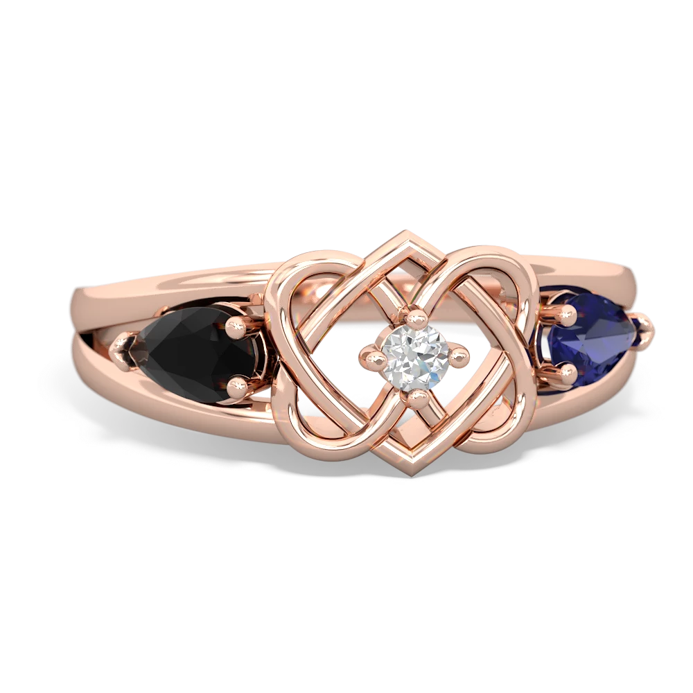 Onyx Hearts Intertwined 14K Rose Gold ring R5880