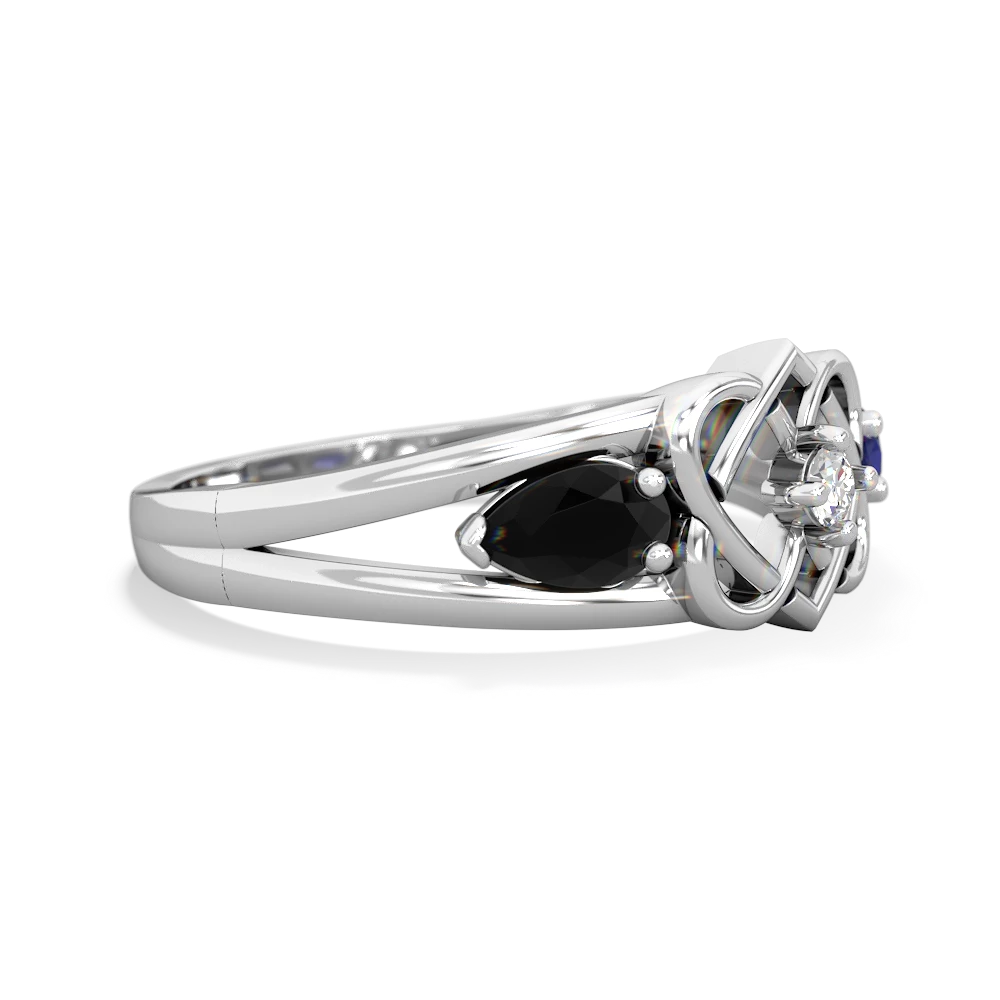 Onyx Hearts Intertwined 14K White Gold ring R5880