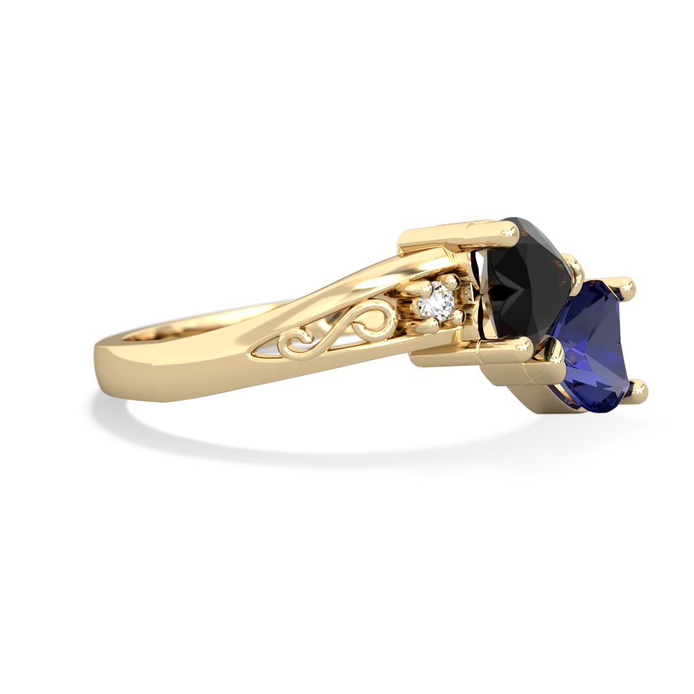 Onyx Snuggling Hearts 14K Yellow Gold ring R2178