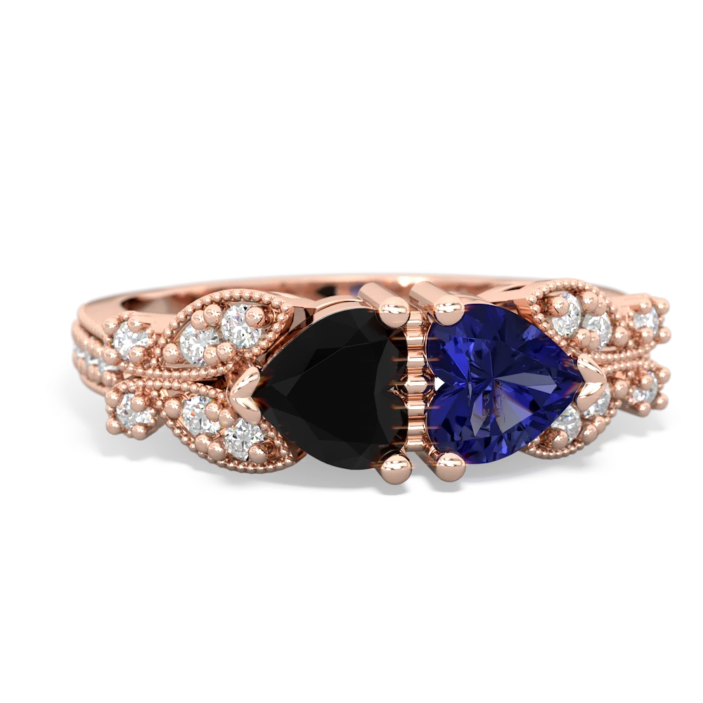 Onyx Diamond Butterflies 14K Rose Gold ring R5601