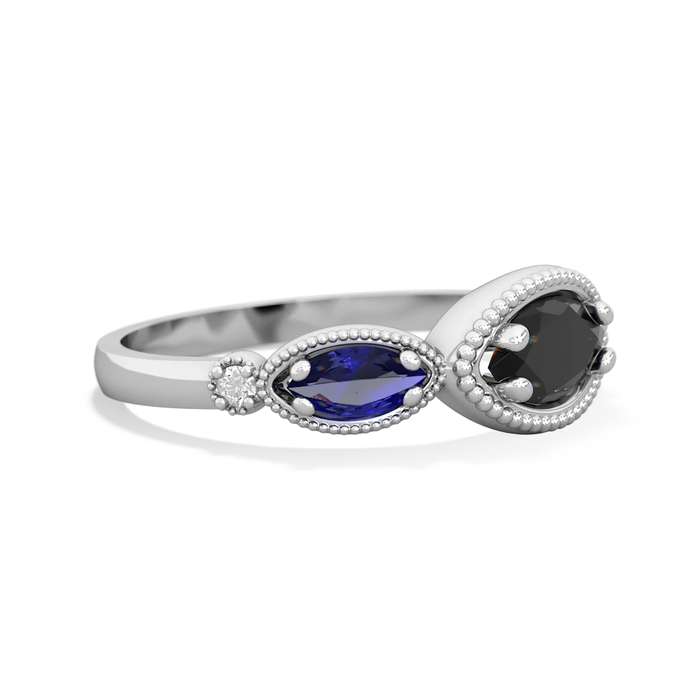 Onyx Milgrain Marquise 14K White Gold ring R5700