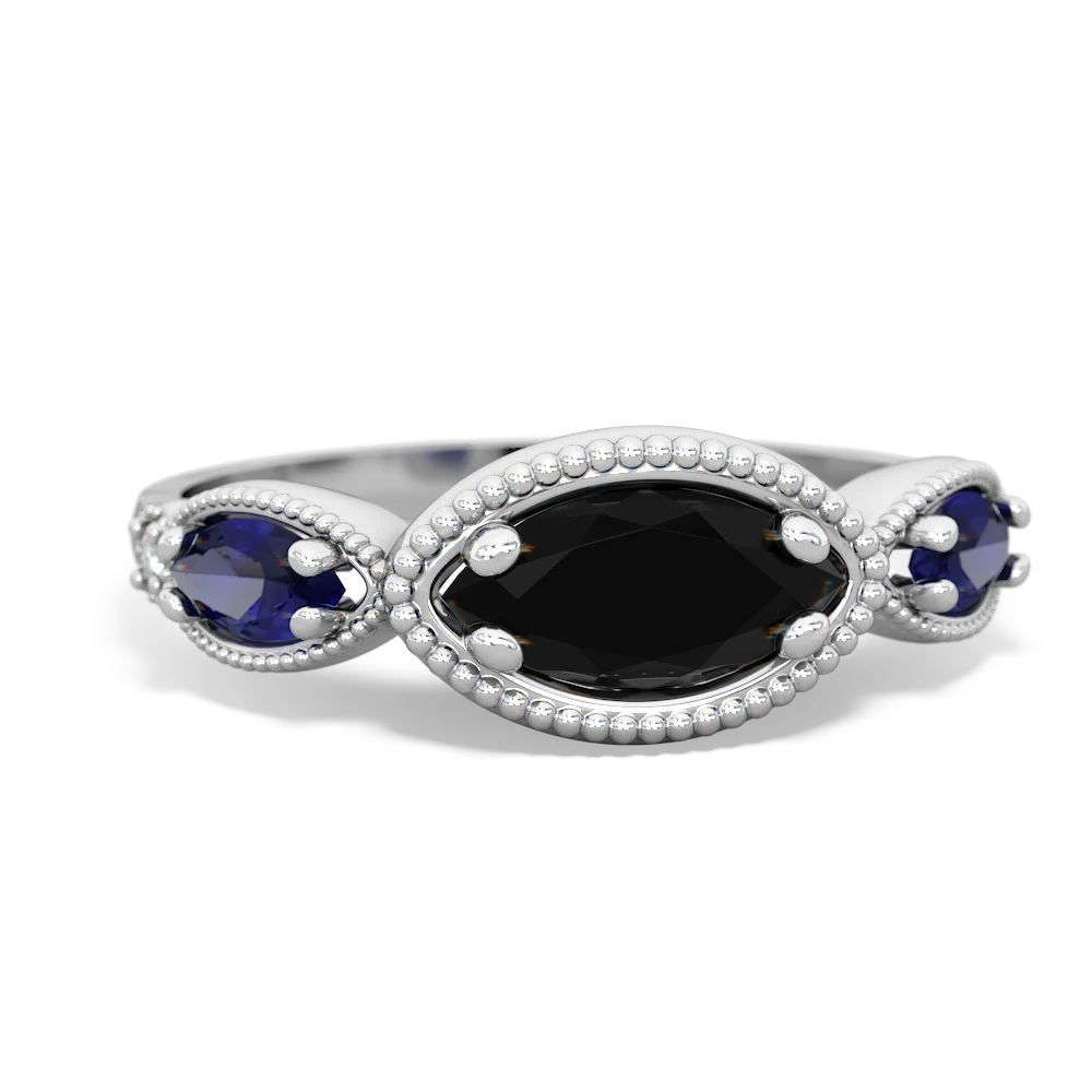 Onyx Milgrain Marquise 14K White Gold ring R5700