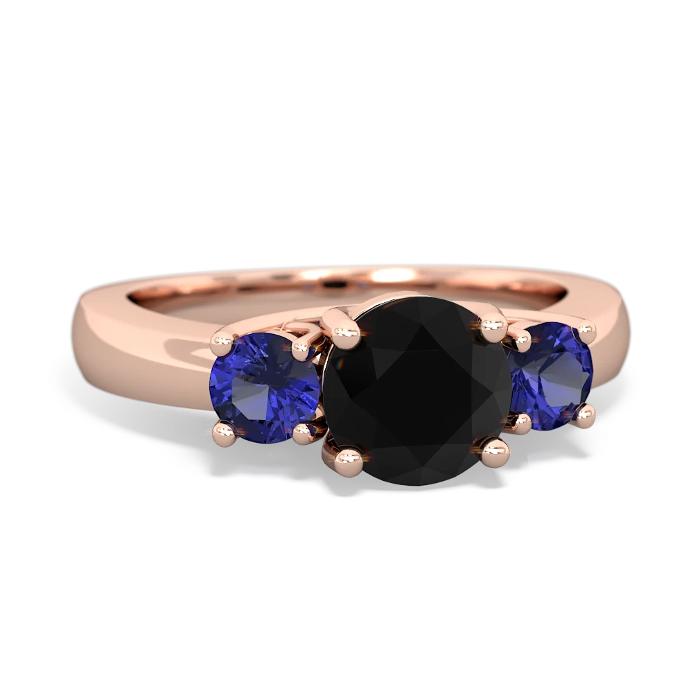 Onyx Three Stone Round Trellis 14K Rose Gold ring R4018