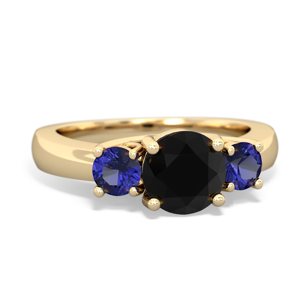 Onyx Three Stone Round Trellis 14K Yellow Gold ring R4018