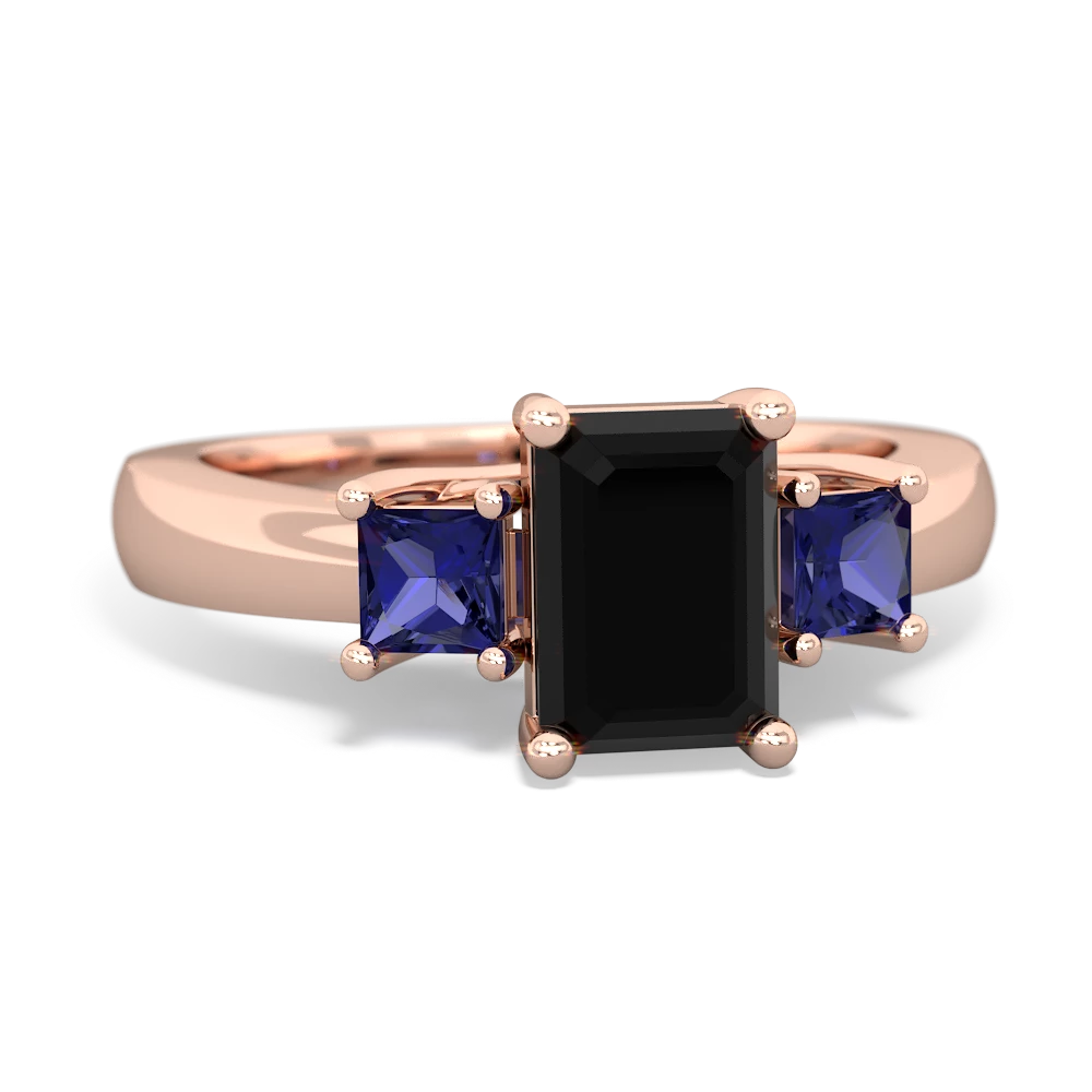 Onyx Three Stone Emerald-Cut Trellis 14K Rose Gold ring R4021