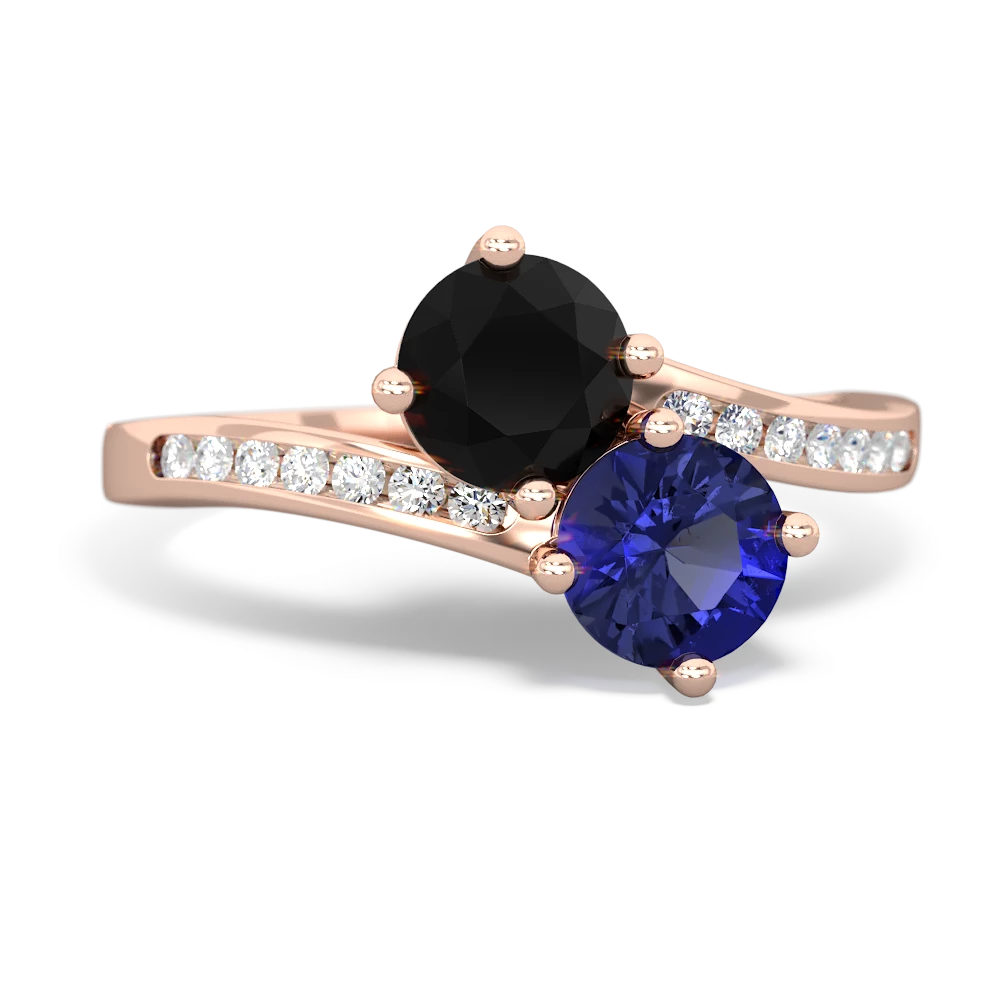 Onyx Channel Set Two Stone 14K Rose Gold ring R5303