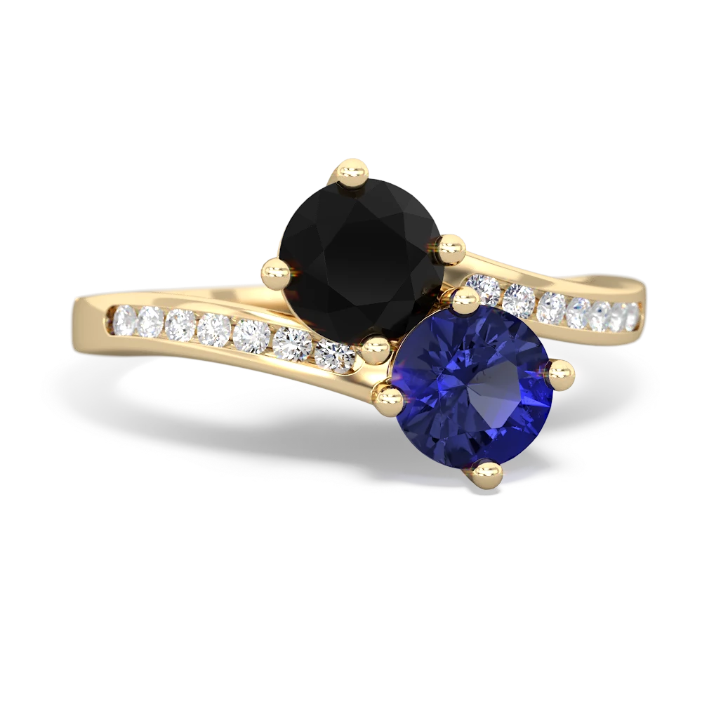 Onyx Channel Set Two Stone 14K Yellow Gold ring R5303