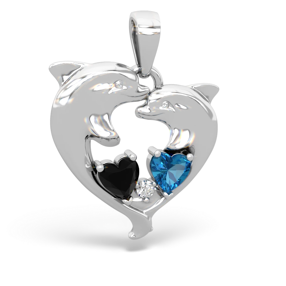 Onyx Dolphin Heart 14K White Gold pendant P5820