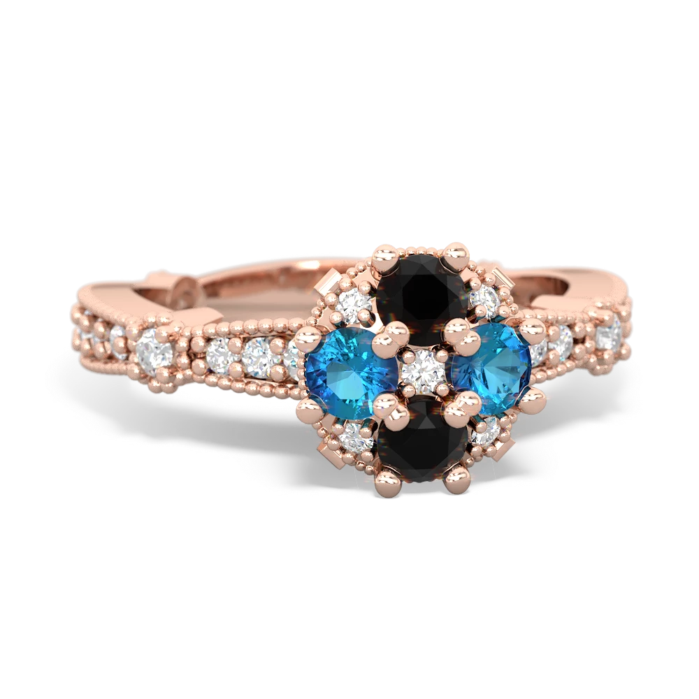 Onyx Sparkling Tiara Cluster 14K Rose Gold ring R26293RD